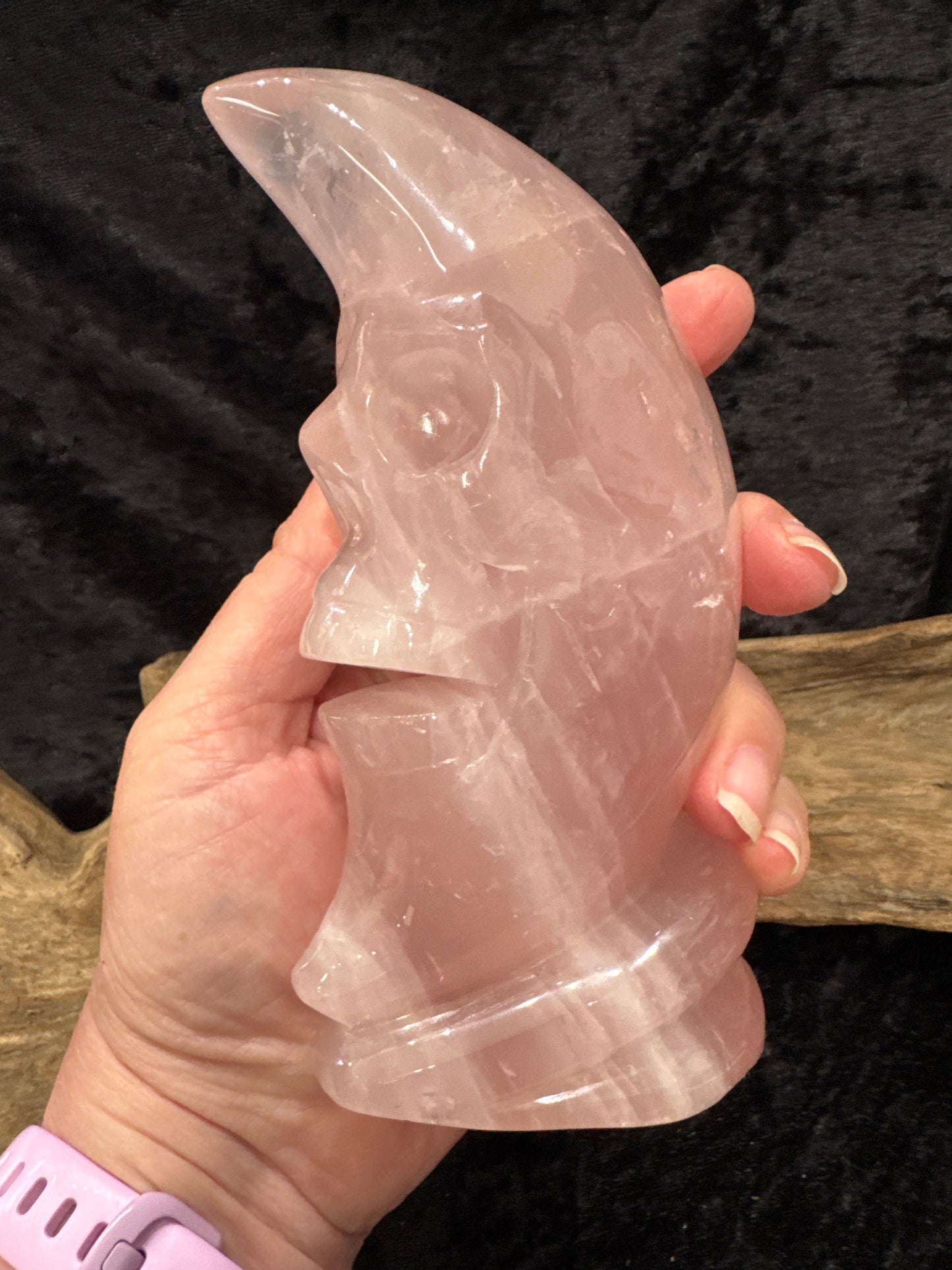 Rose Quartz Moon Skull Carving