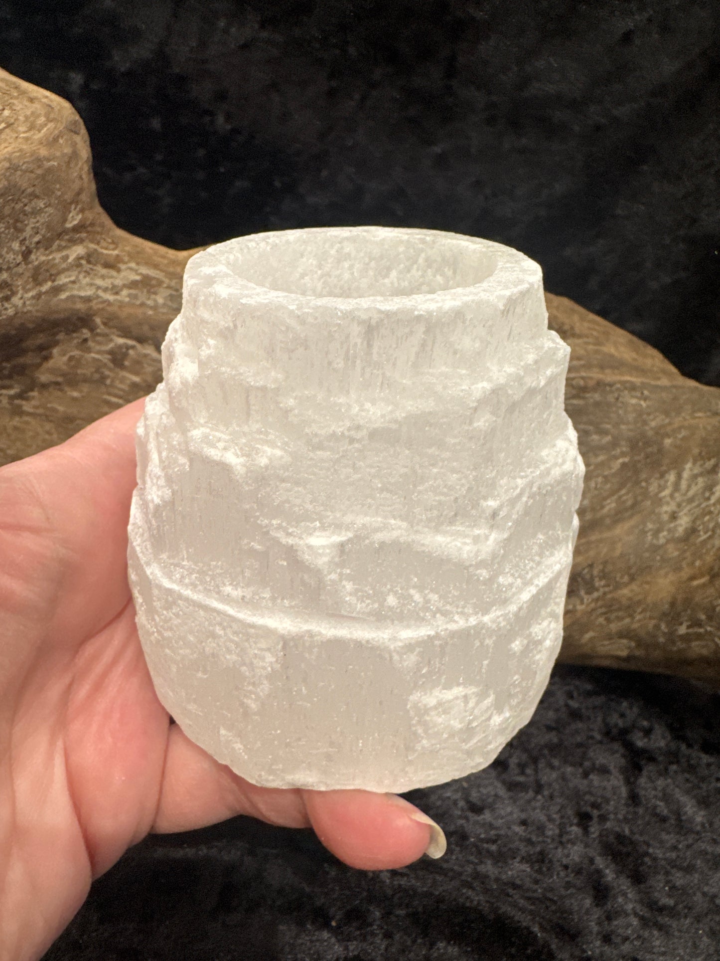 Selenite candle holder