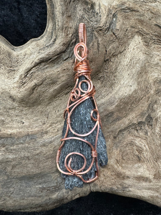 Black Kyanite wire wrapped pendant