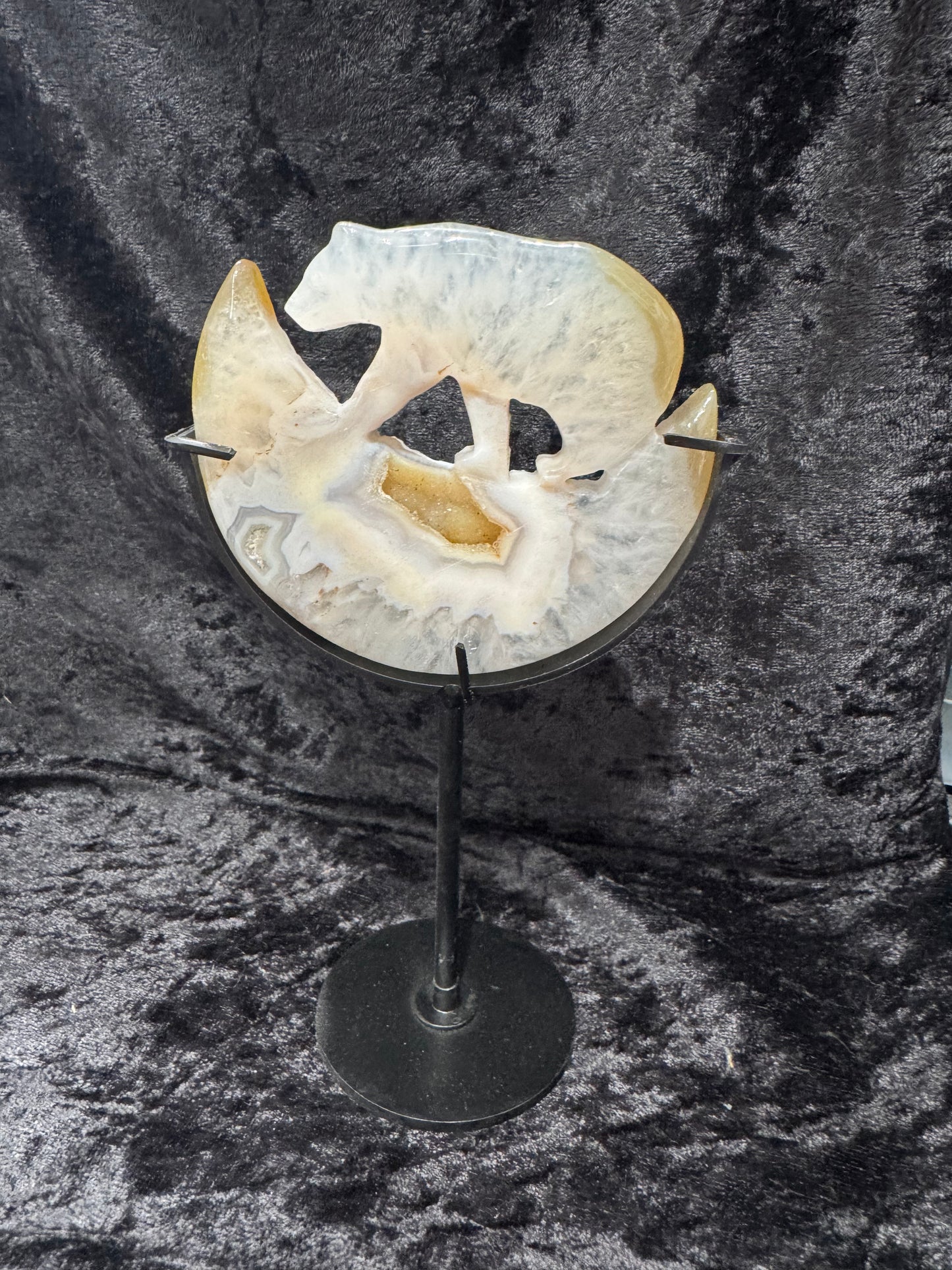 Druzy agate bear on stand