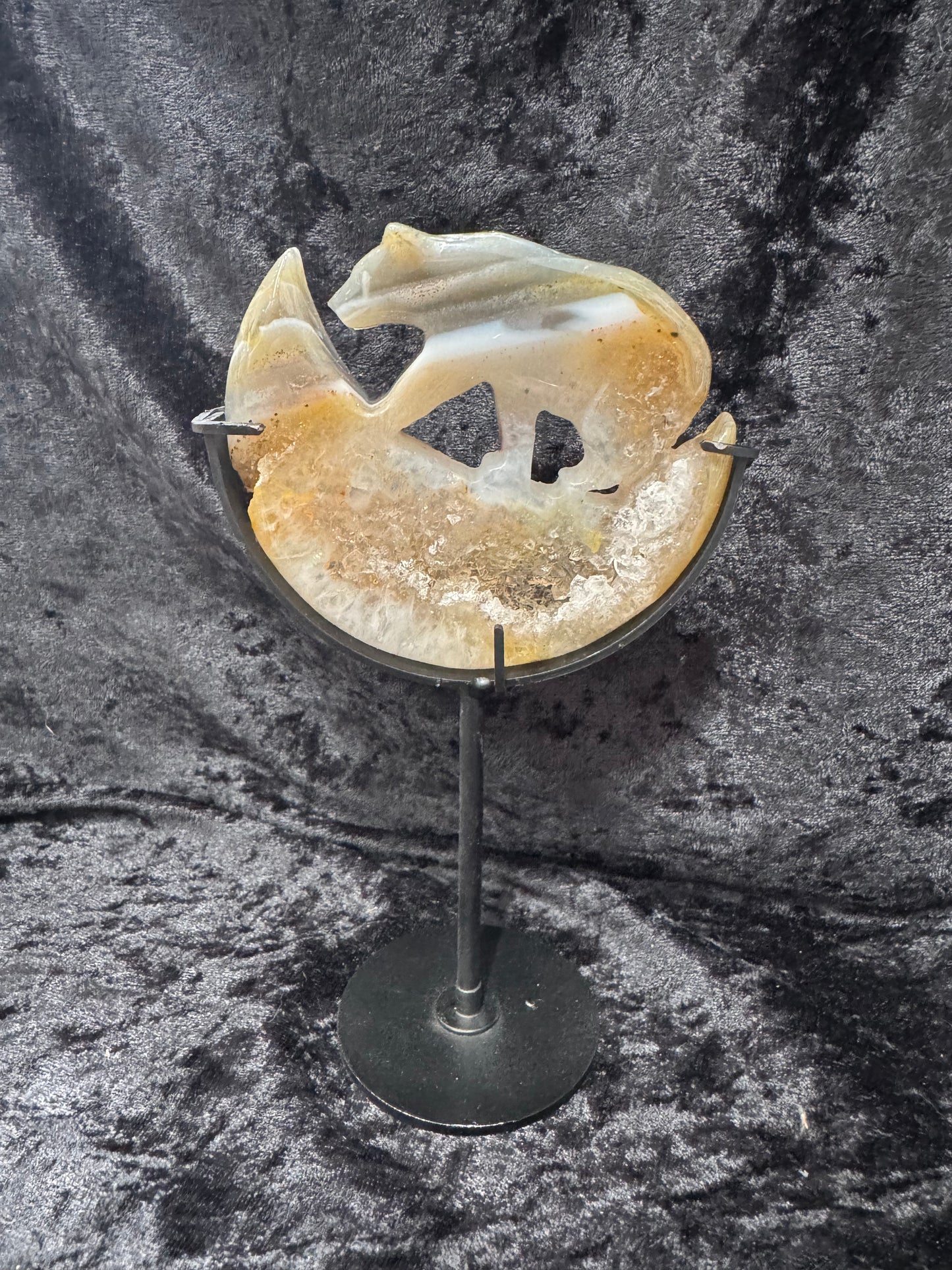 Druzy agate bear on stand