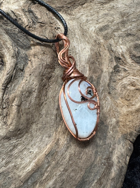 Rainbow Moonstone wire wrapped pendant