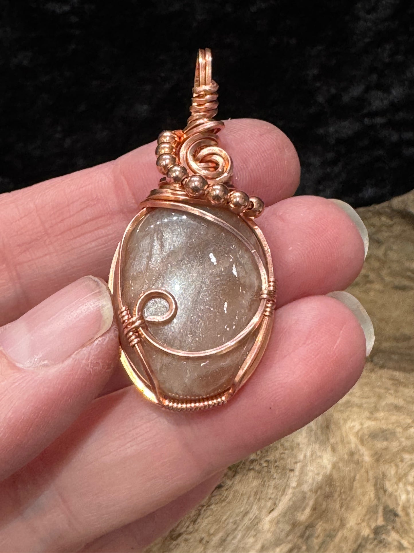 Rainbow Moonstone wire wrapped pendant