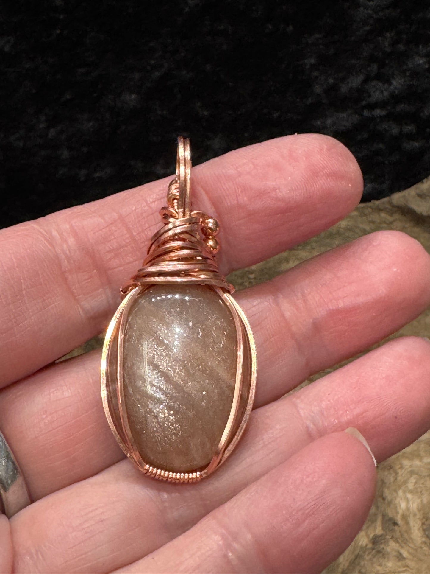 Rainbow Moonstone wire wrapped pendant