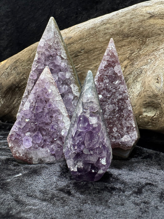 Polished amethyst clusters