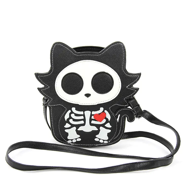 Glow in the dark cross body bag cat skeleton