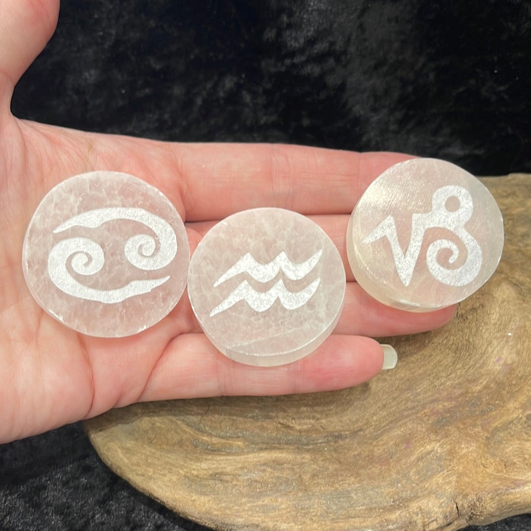 Selenite Zodiac Disc