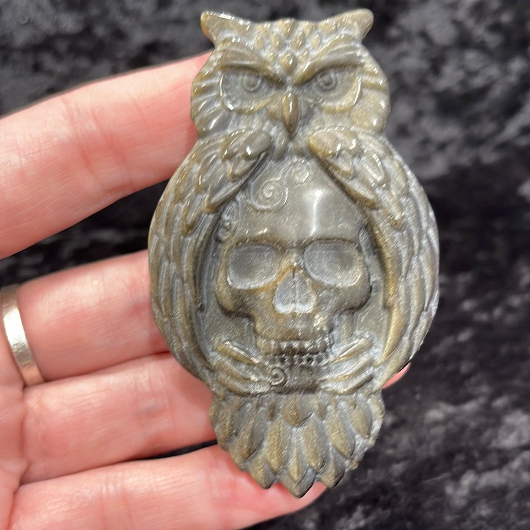 Gold sheen obsidian carvings