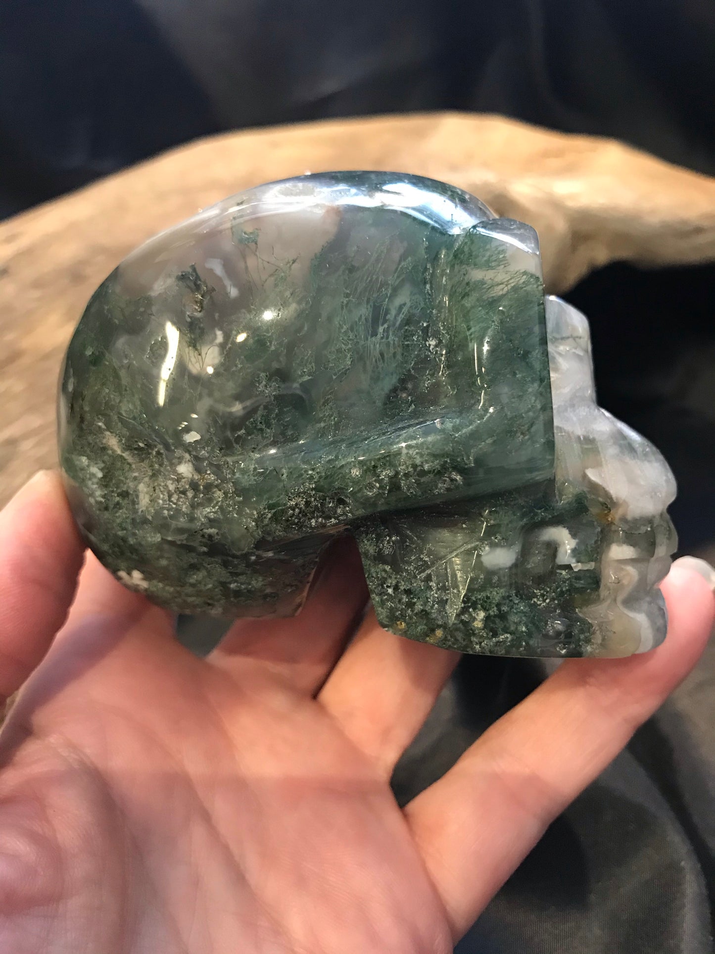 Moss Agate skull
