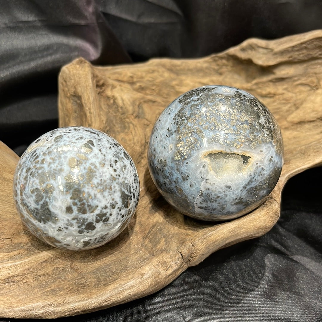 Rainbow pyrite sphere