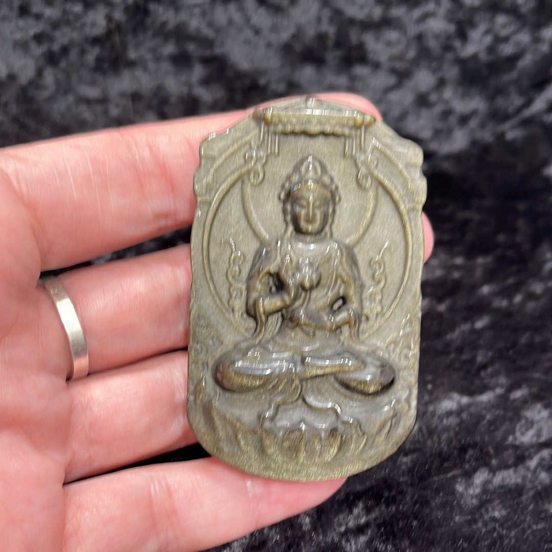 Gold sheen obsidian carvings