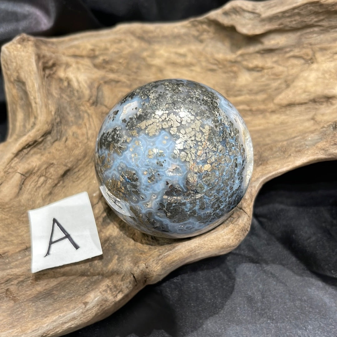 Rainbow pyrite sphere