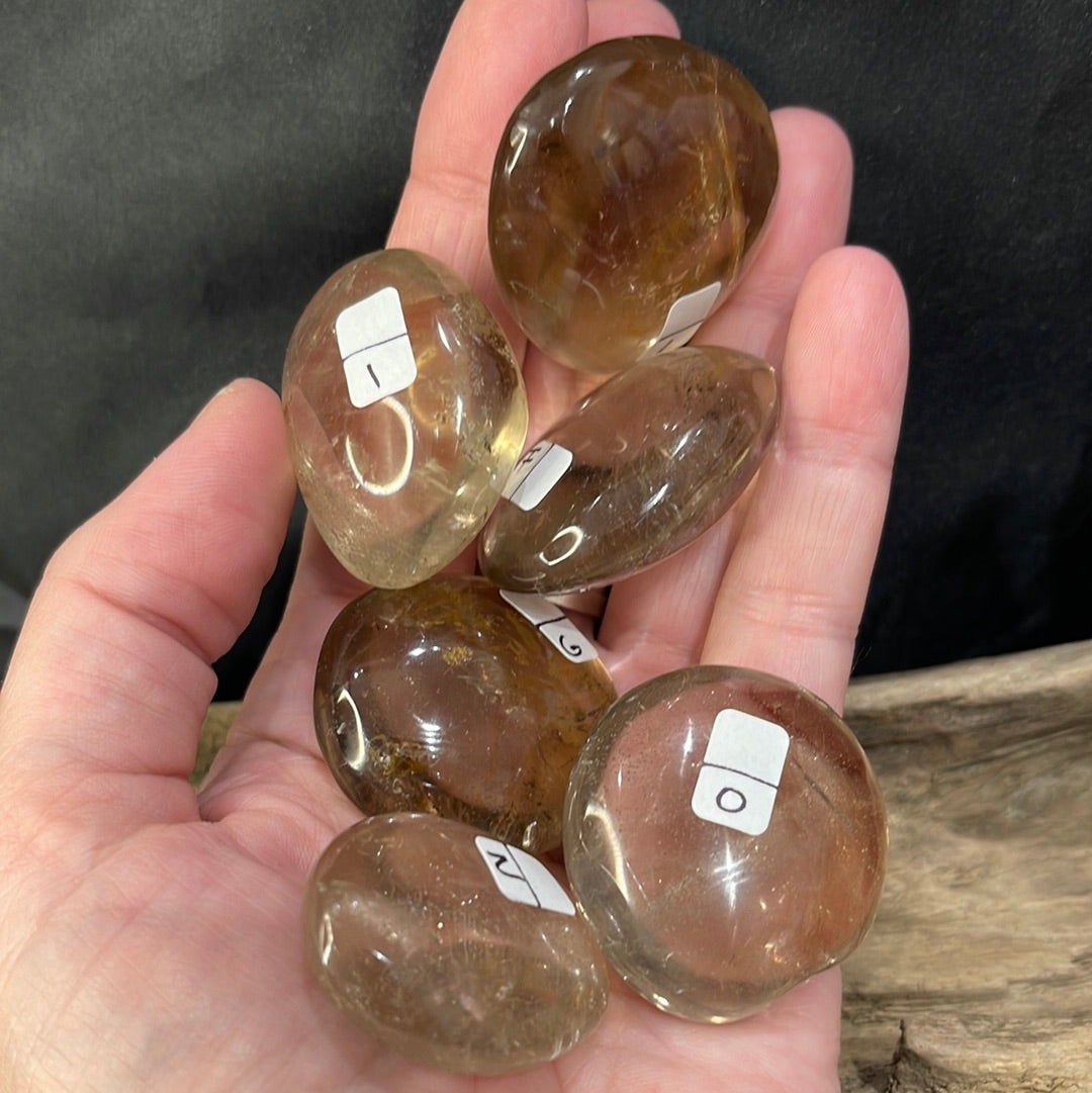 Smokey Quartz hearts and palm stones