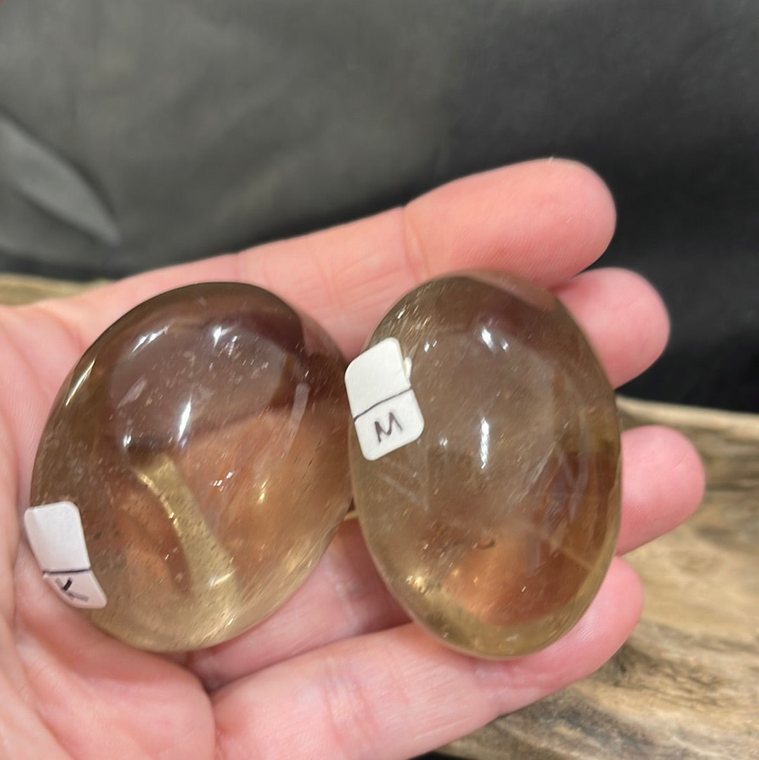 Smokey Quartz hearts and palm stones