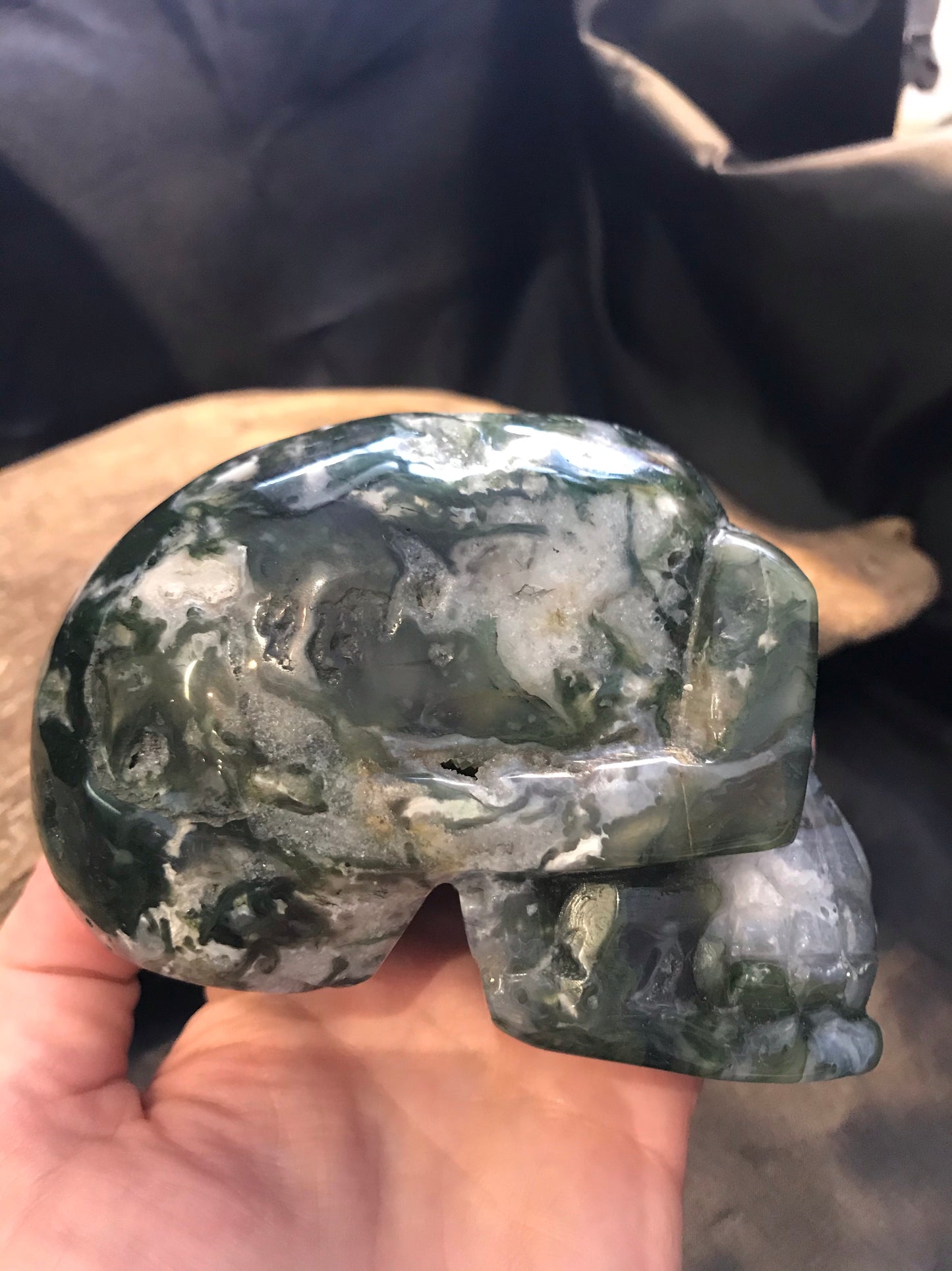 Moss Agate skull