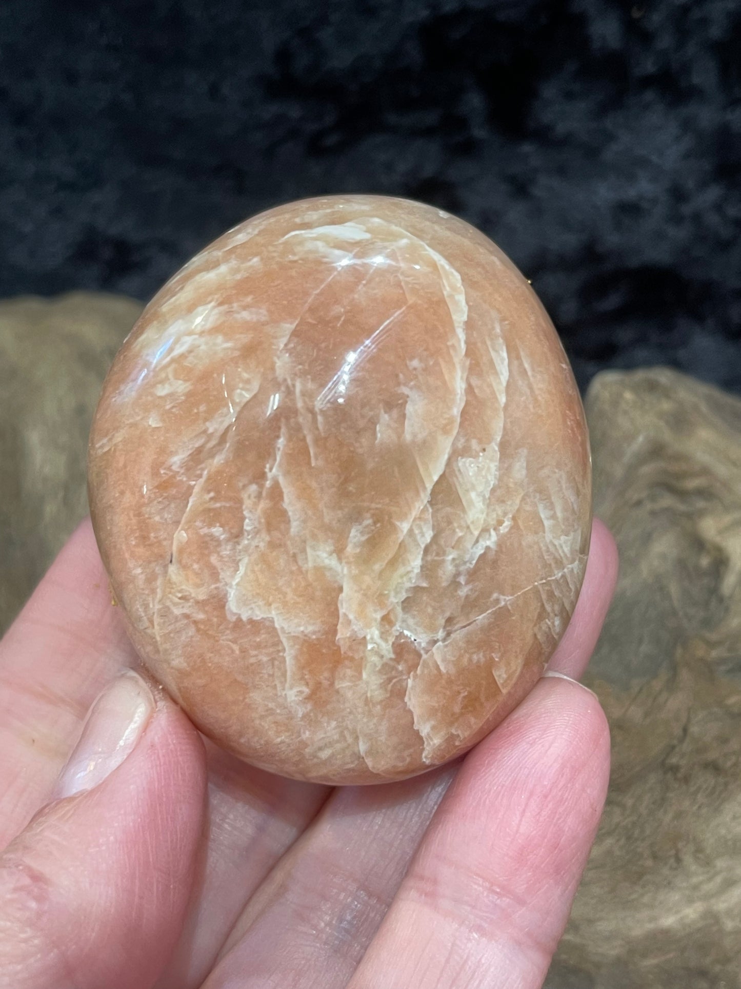 Peach Moonstone palm stones and spheres