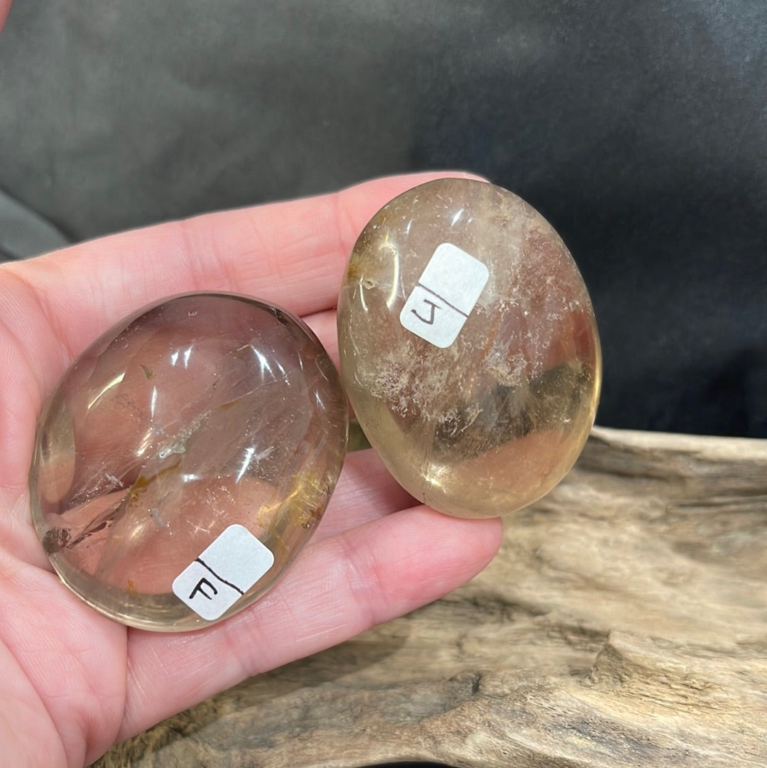 Smokey Quartz hearts and palm stones