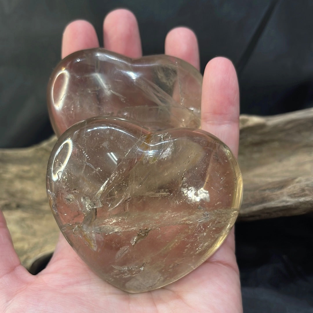 Smokey Quartz hearts and palm stones