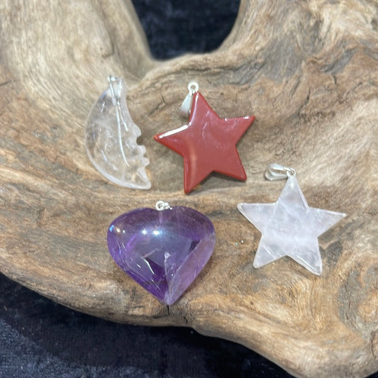 Star, heart & moon gemstone pendants