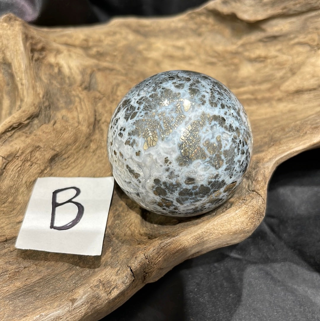 Rainbow pyrite sphere