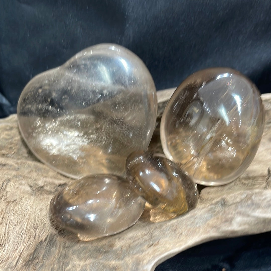 Smokey Quartz hearts and palm stones
