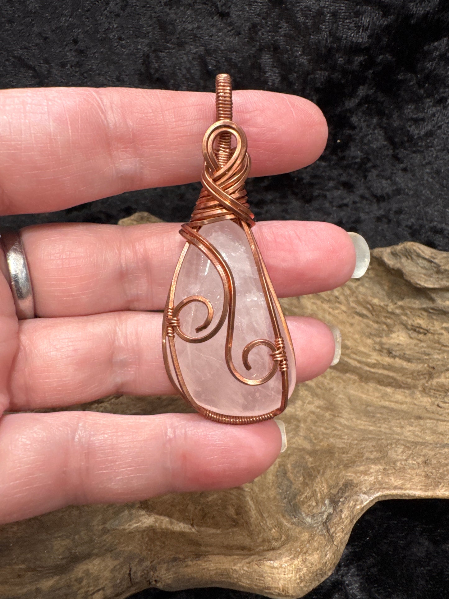 Rose Quartz wire wrapped pendant (handmade)