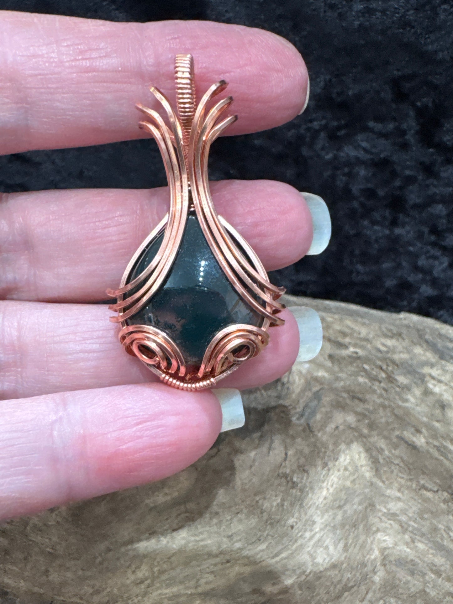 Moss Agate wire wrapped pendant