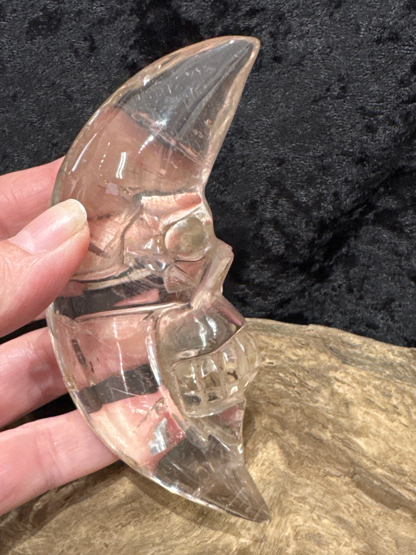 Smoky Quartz Moon Skull Carving