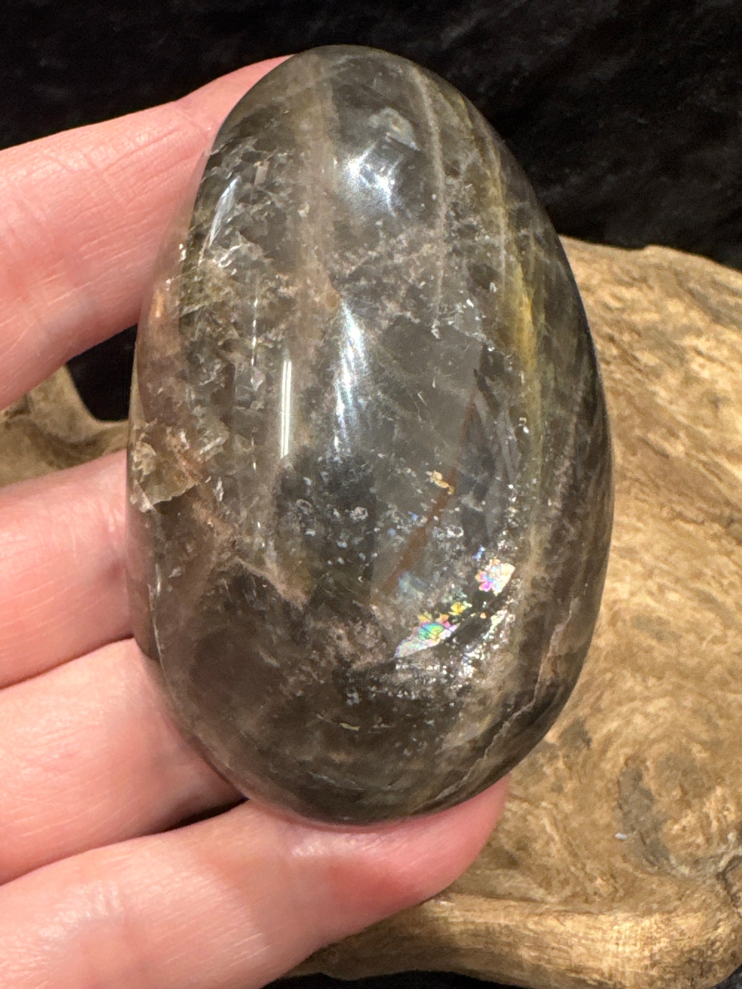 Black Moonstone palm stone - Madagascar