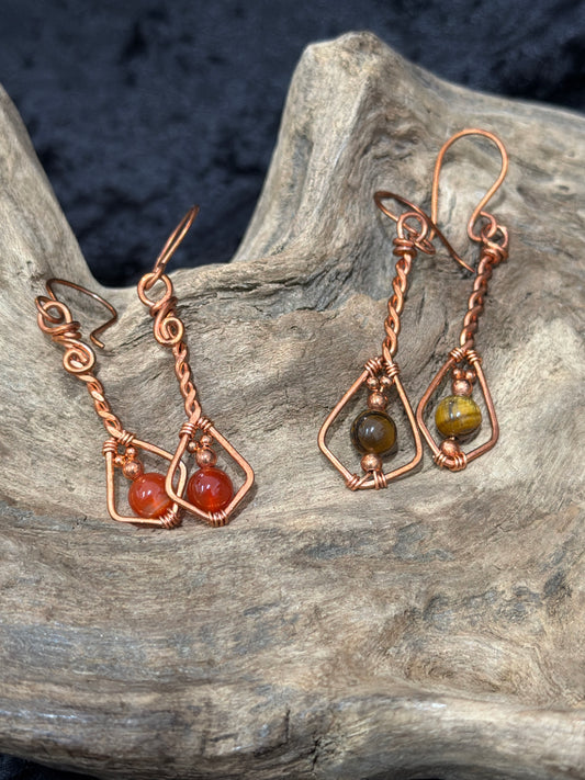 Bohemian Drops - Copper & Gemstone earrings
