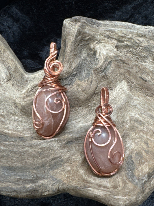 Peach Moonstone wire wrapped pendant