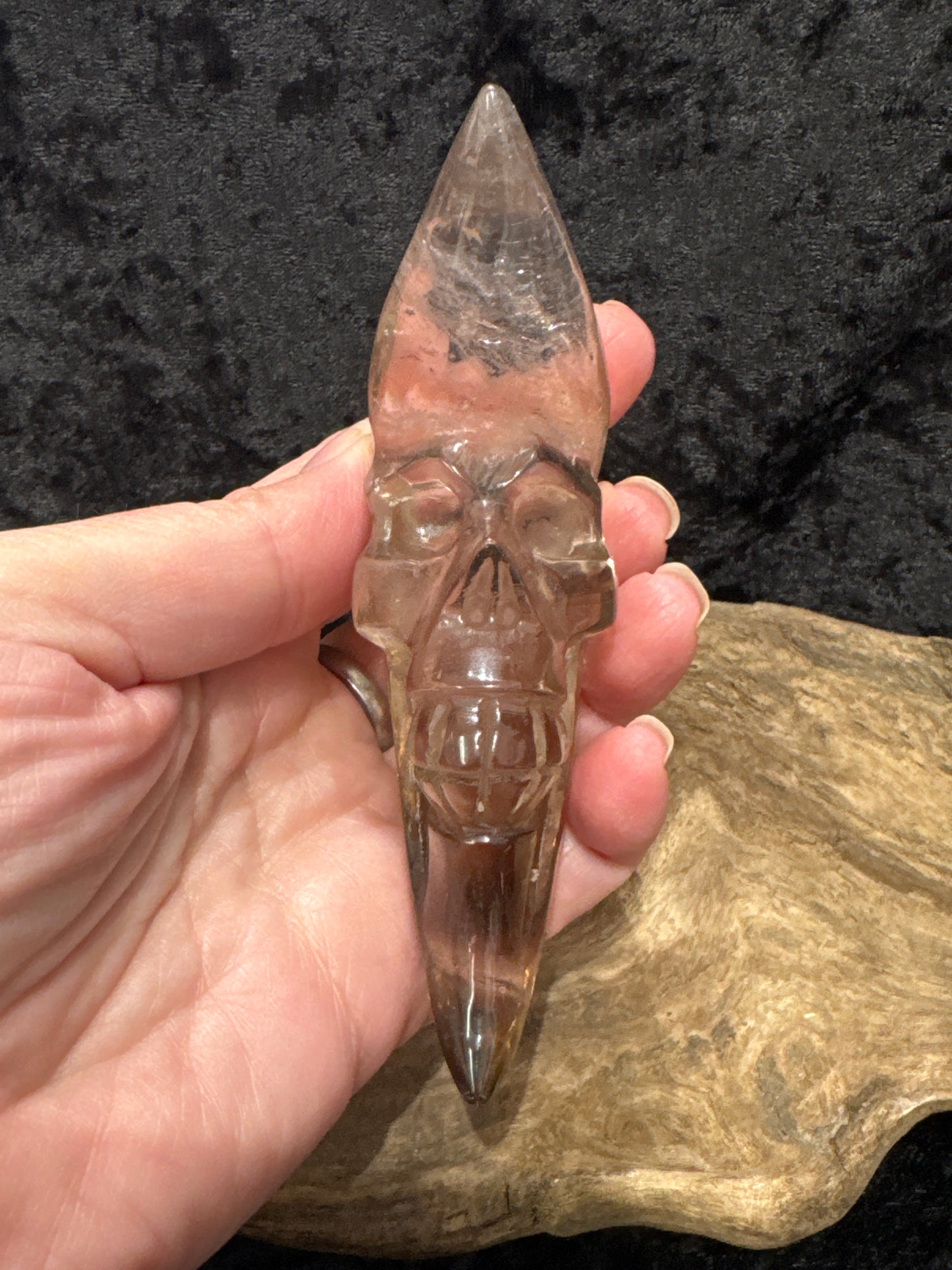 Smoky Quartz Moon Skull Carving