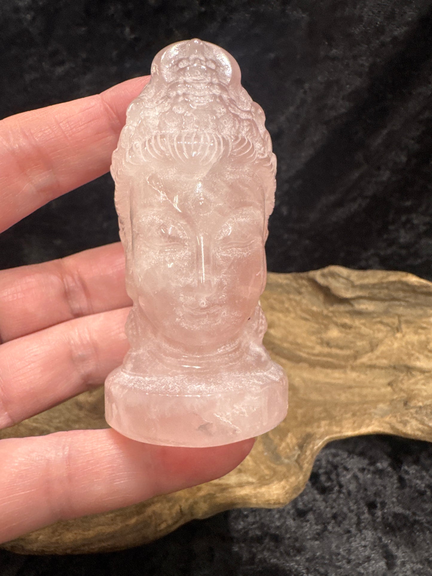 Rose Quartz Kuan Yin Carving