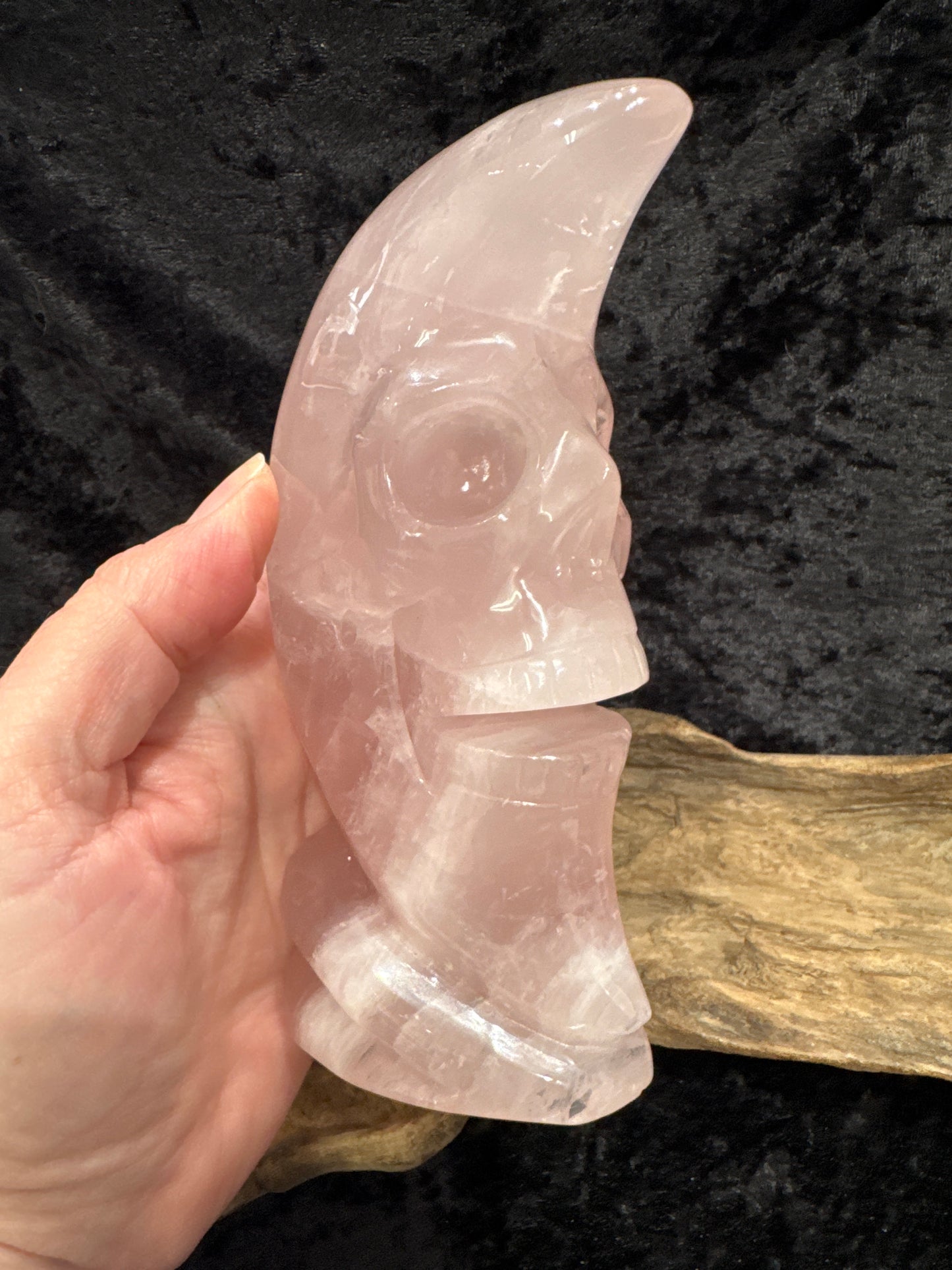 Rose Quartz Moon Skull Carving