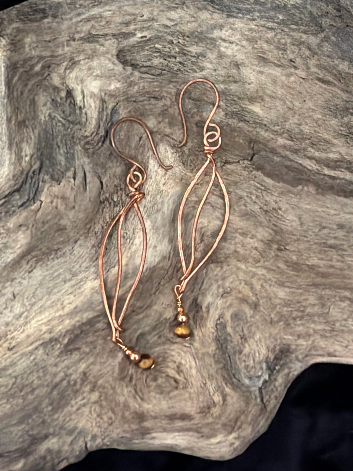 Windswept Leaves - Copper & Gemstone Earrings