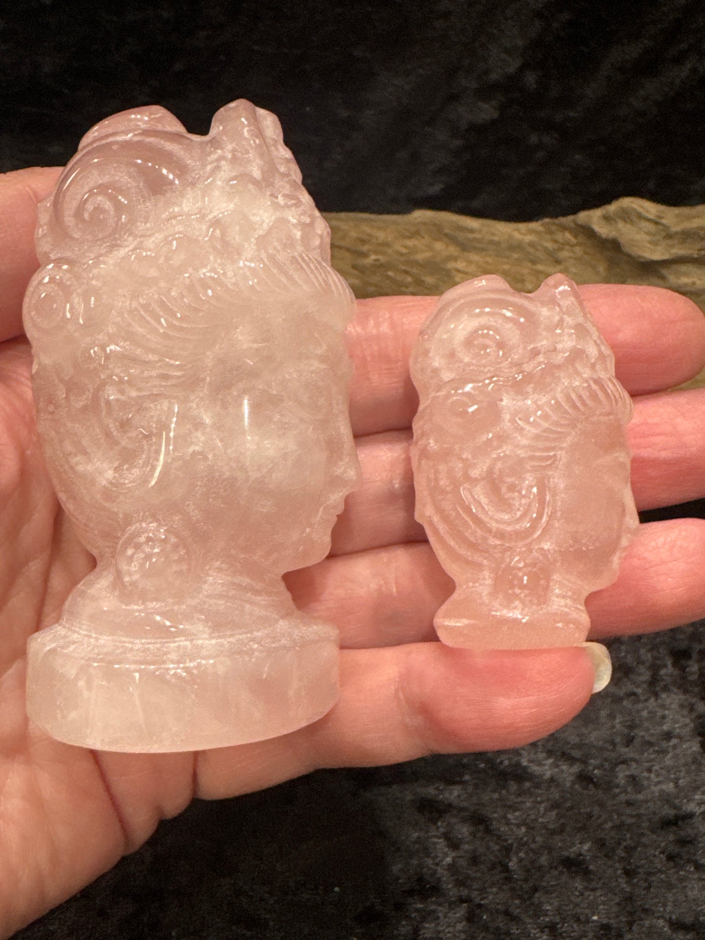 Rose Quartz Kuan Yin Carving