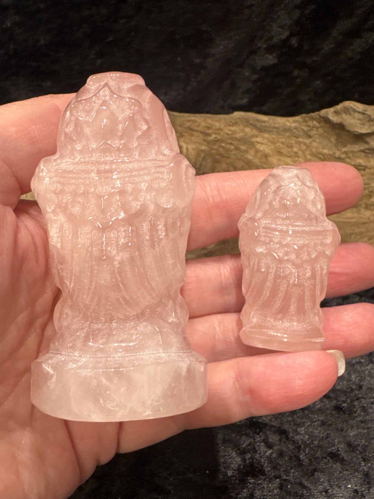 Rose Quartz Kuan Yin Carving