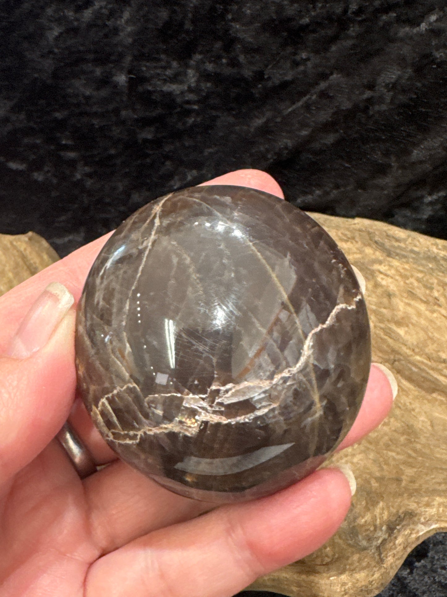 Black Moonstone palm stone - Madagascar