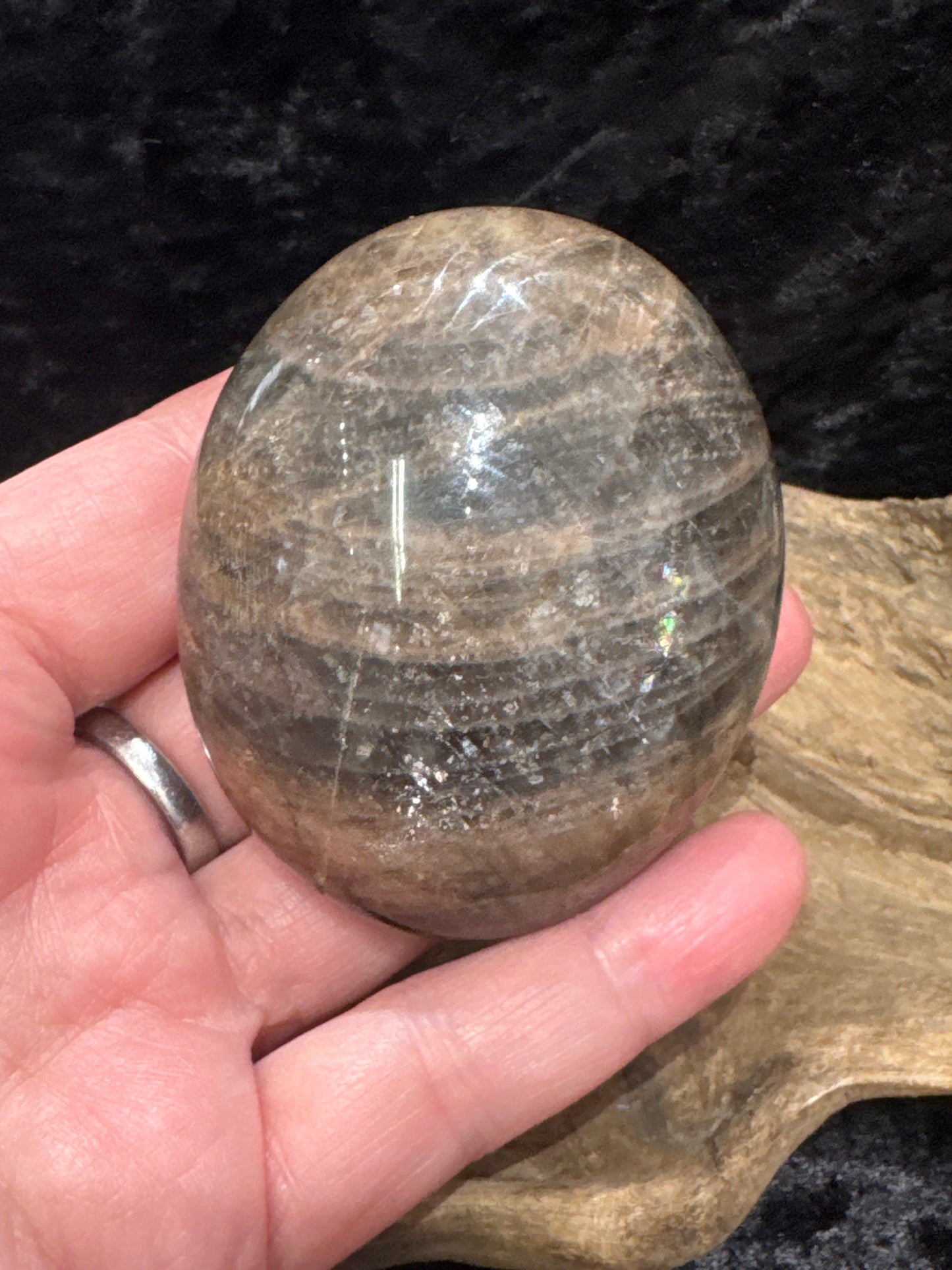 Black Moonstone palm stone - Madagascar