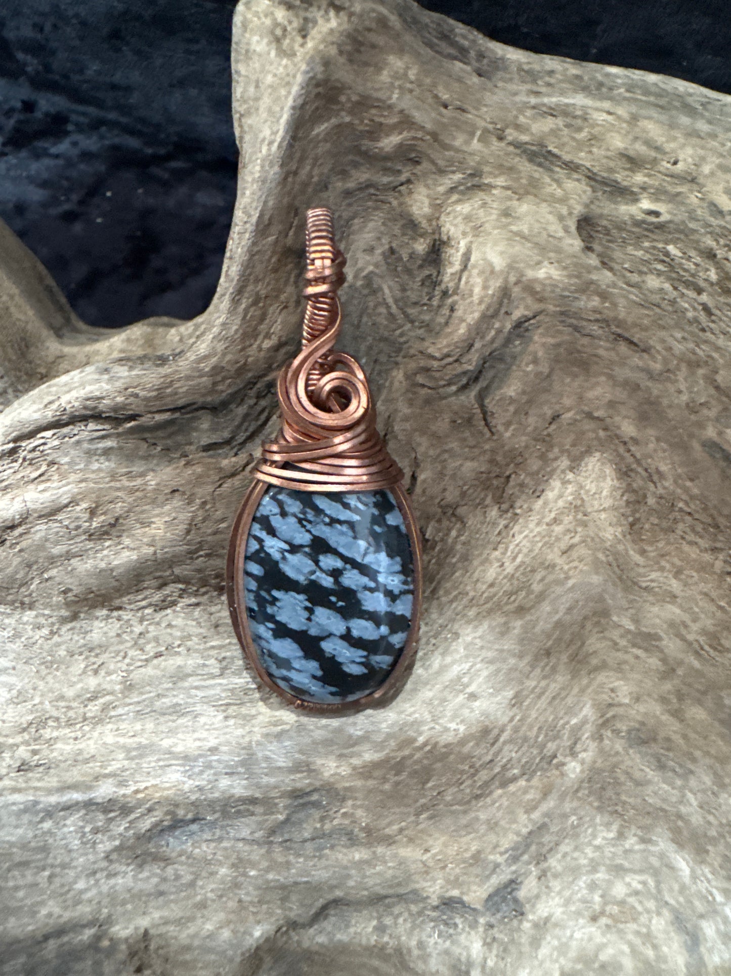 Snowflake Obsidian Wire Wrapped Pendant (Handmade)