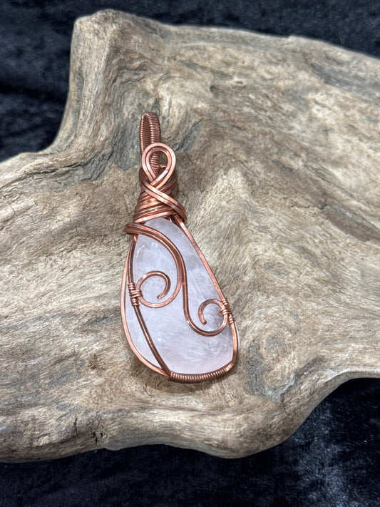 Rose Quartz wire wrapped pendant (handmade)