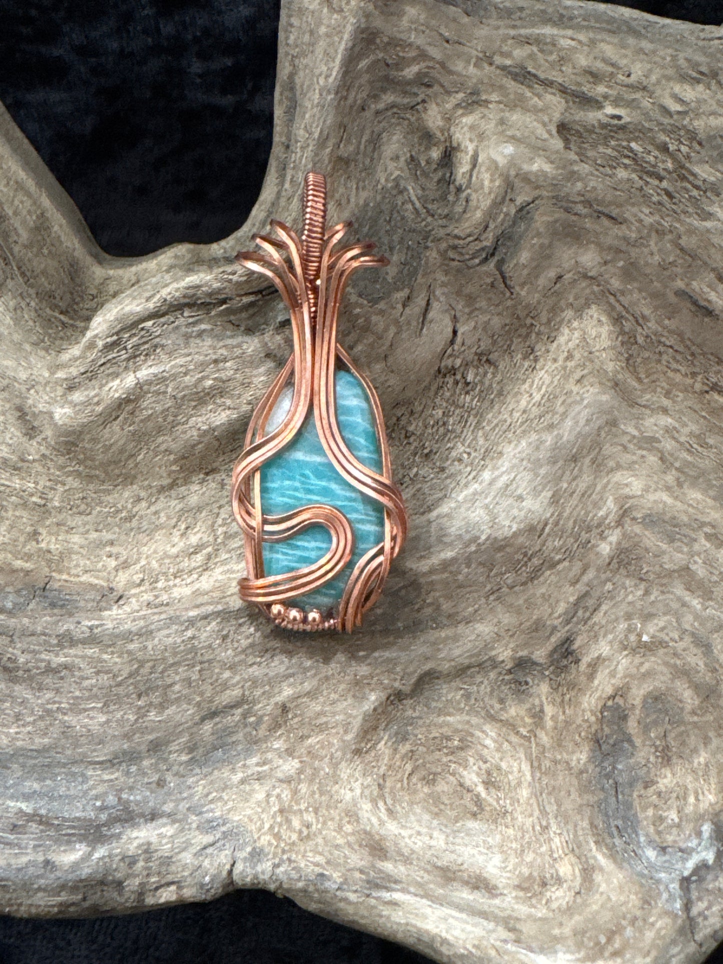 Amazonite wire wrapped pendant