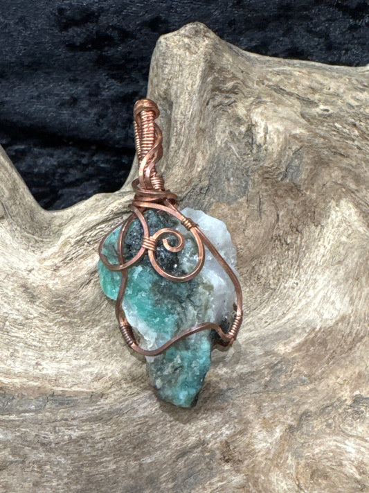 Emerald wire wrapped pendant (handmade)
