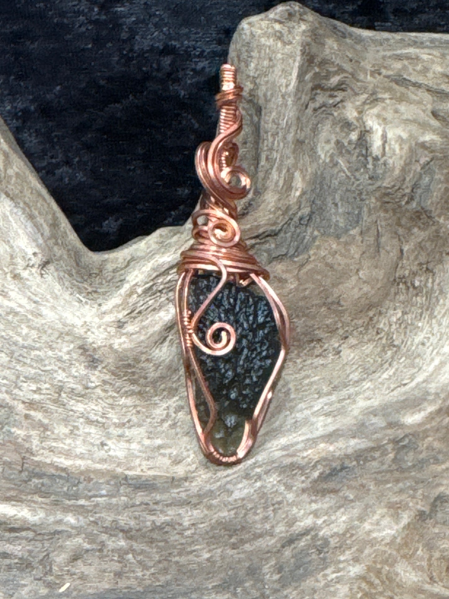 Moldavite wire wrapped pendant (handmade)