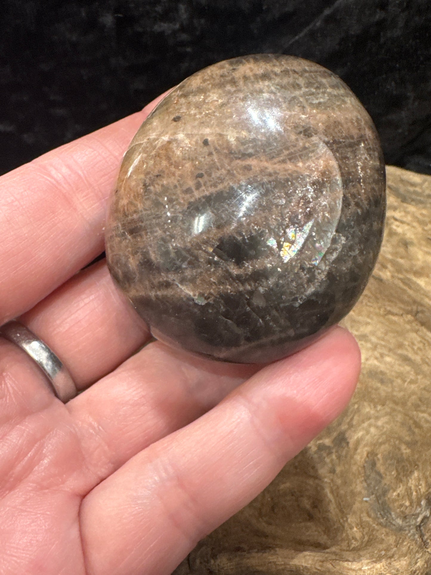 Black Moonstone palm stone - Madagascar