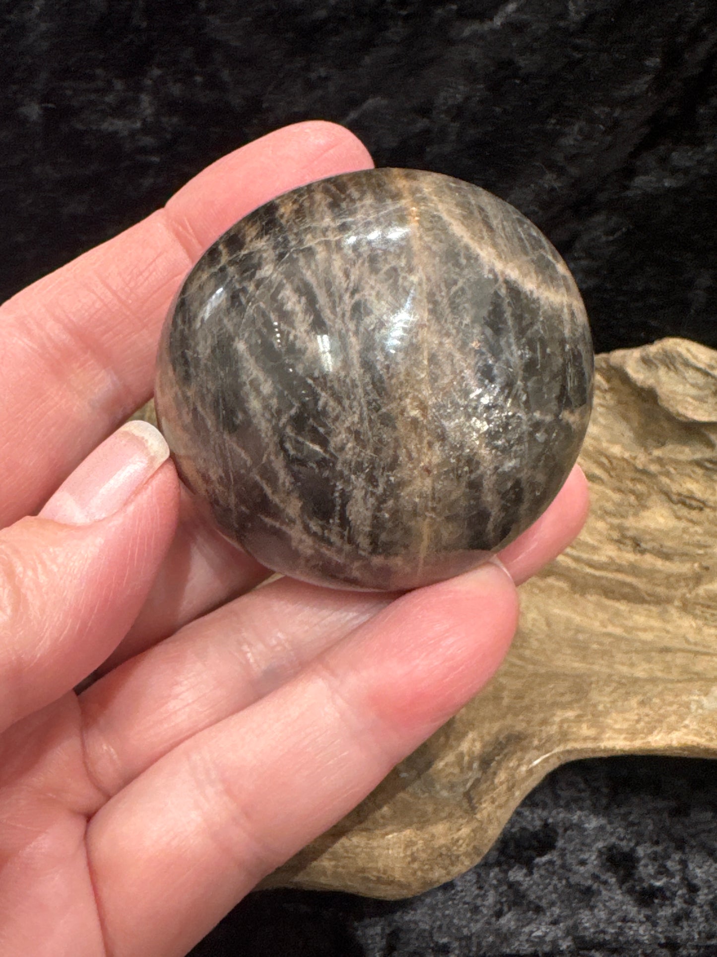 Black Moonstone palm stone - Madagascar