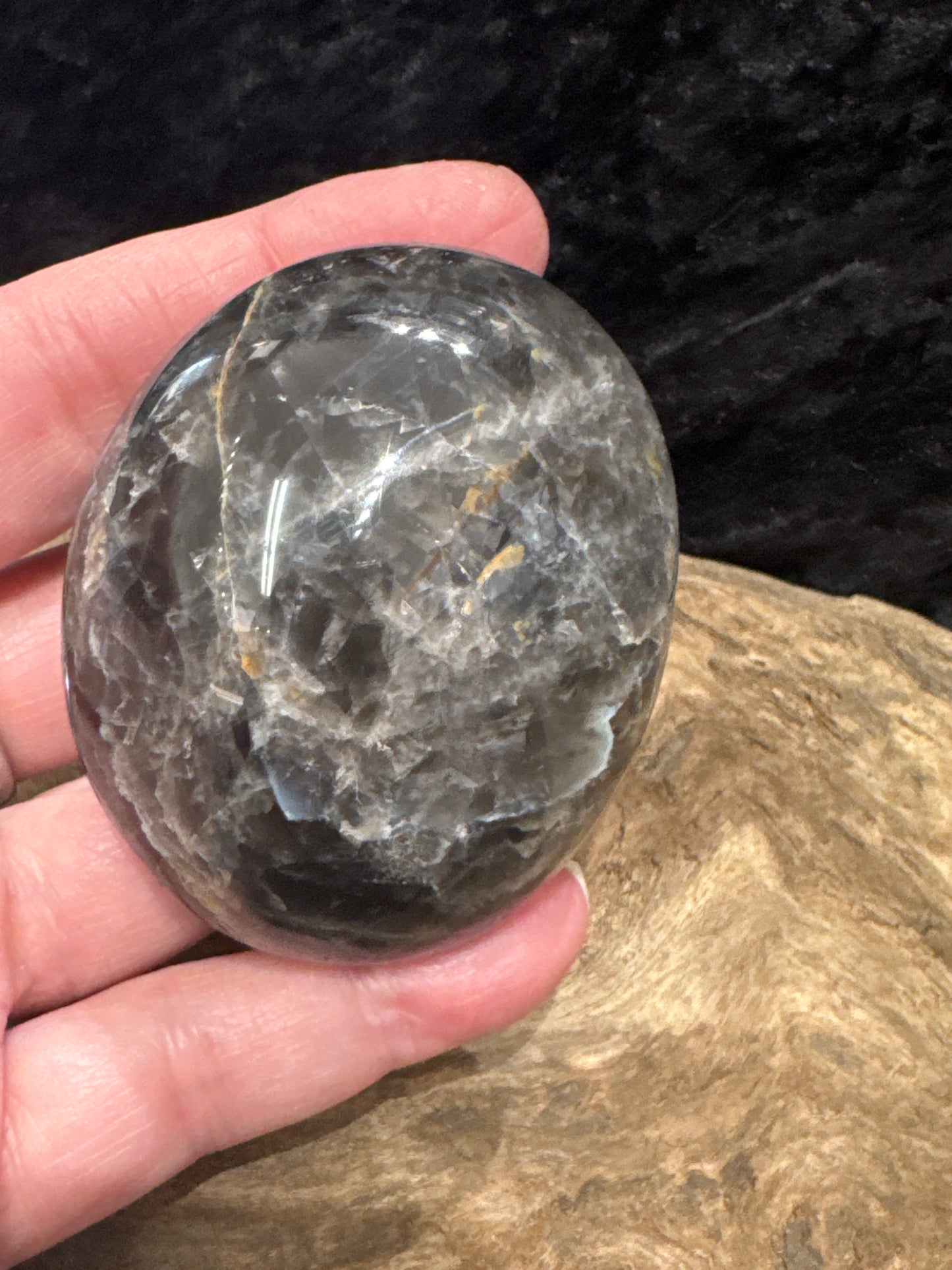 Black Moonstone palm stone - Madagascar