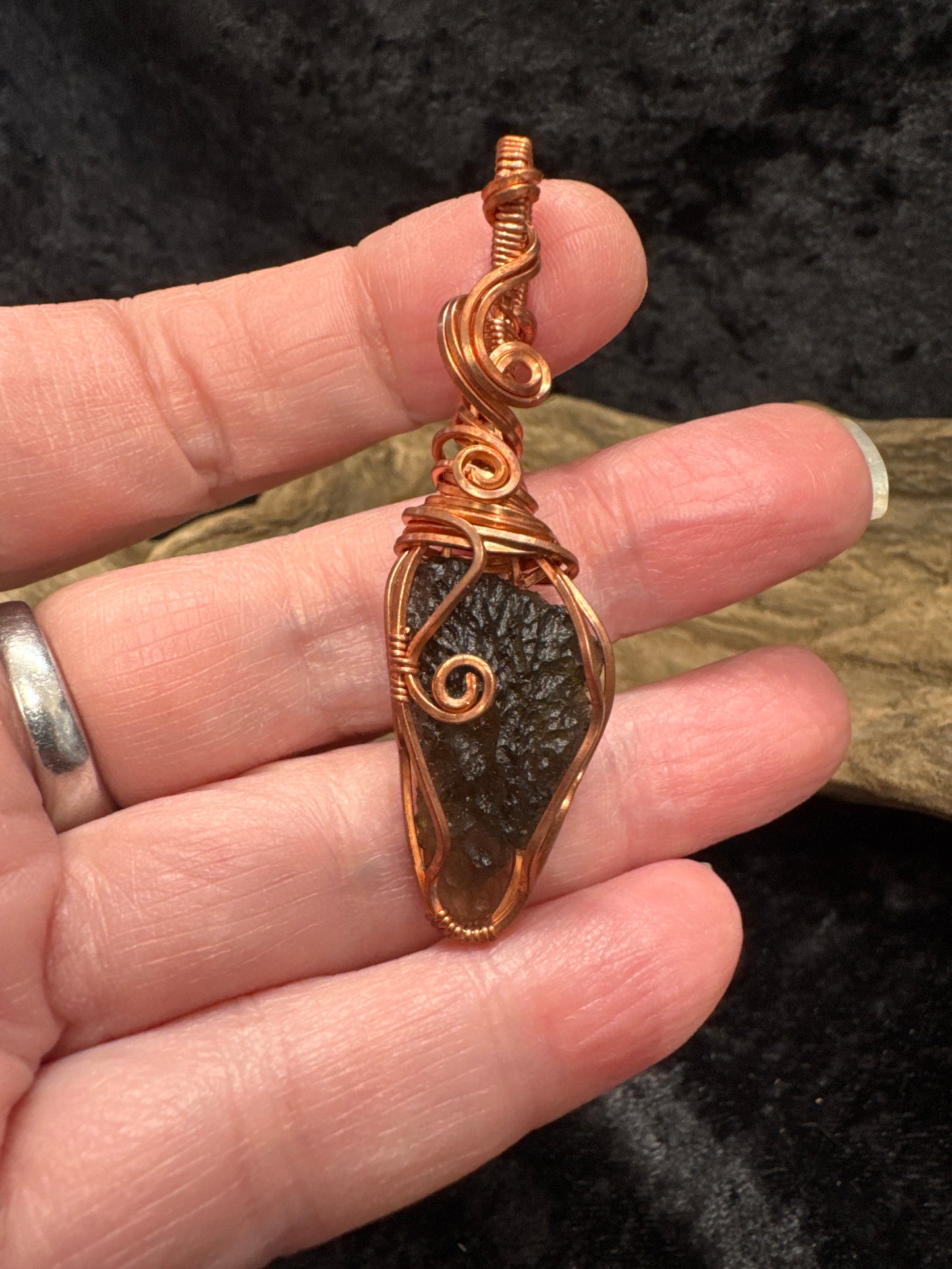 Moldavite wire wrapped pendant (handmade)