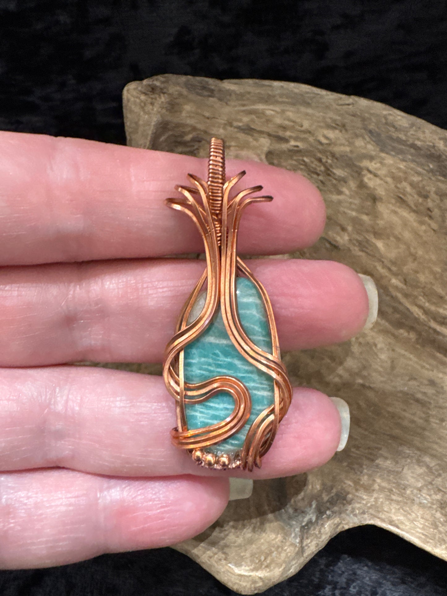 Amazonite wire wrapped pendant