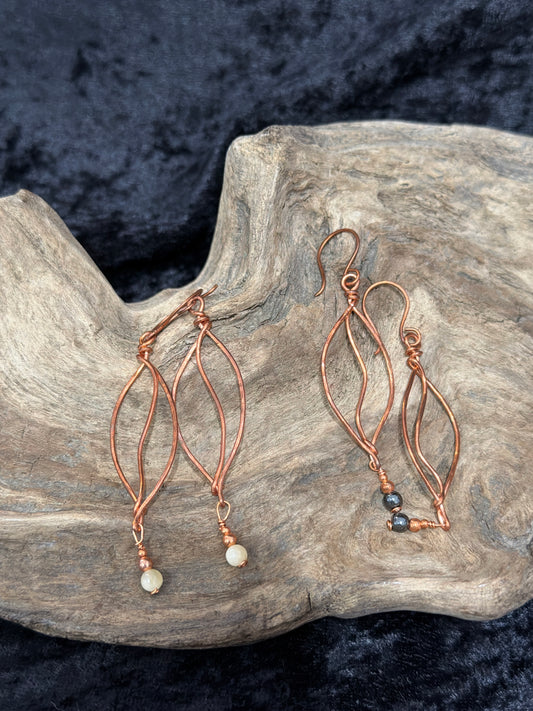 Windswept Leaves - Copper & Gemstone Earrings